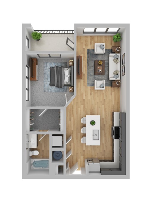 Floor plan for 1 bed, 1 bath, 759 sqft